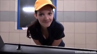 young super-bitch works at the car wash and sells herself for money to a stranger